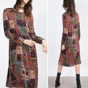 Zara Patchwork Midi Dress Size M